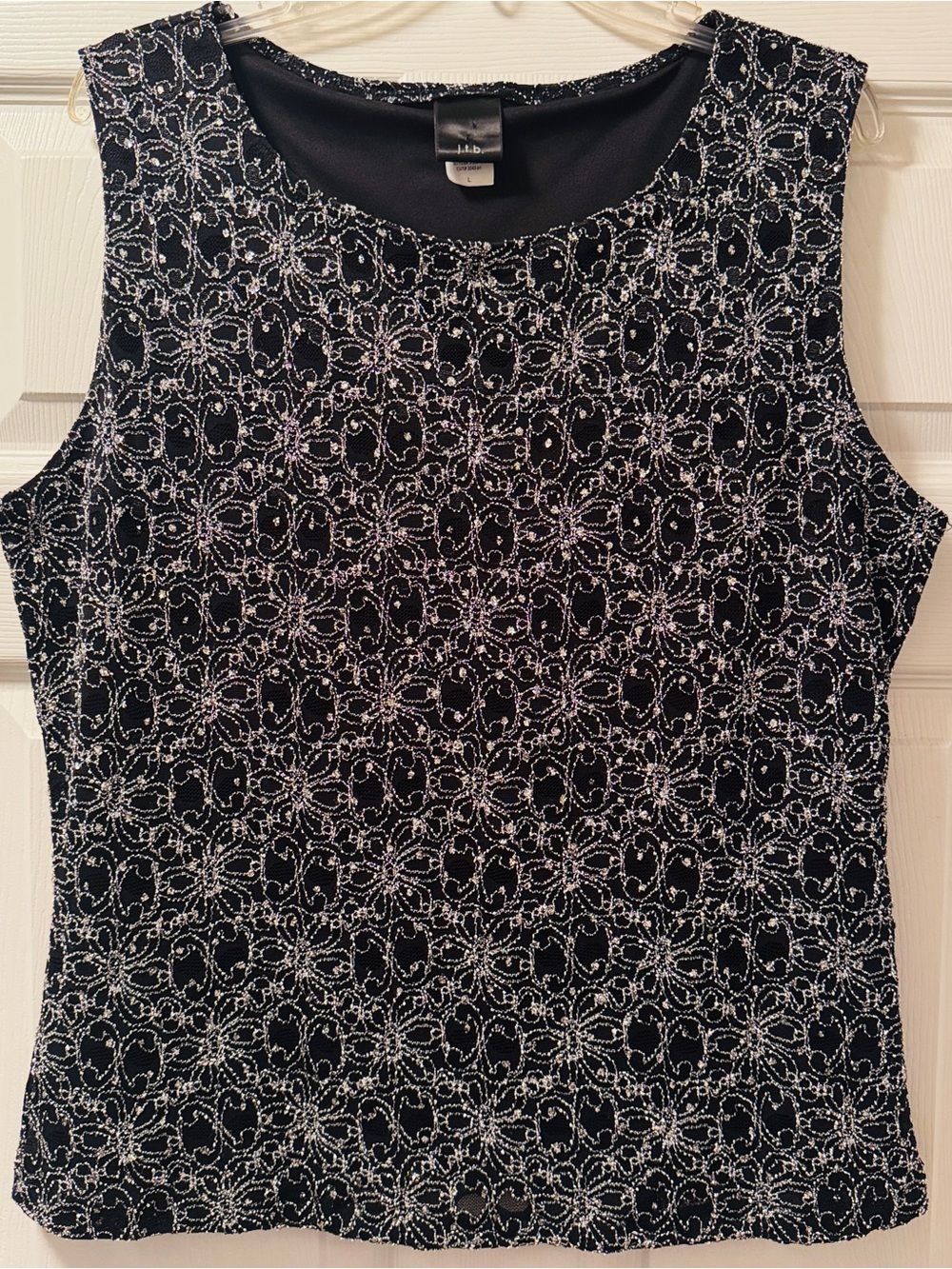 J. Jill Black Tank Top with Silver Floral Sparkle